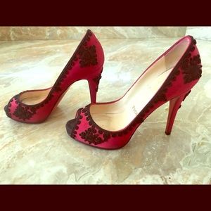 Christian Louboutin Brocade Red w Black Satin Pump